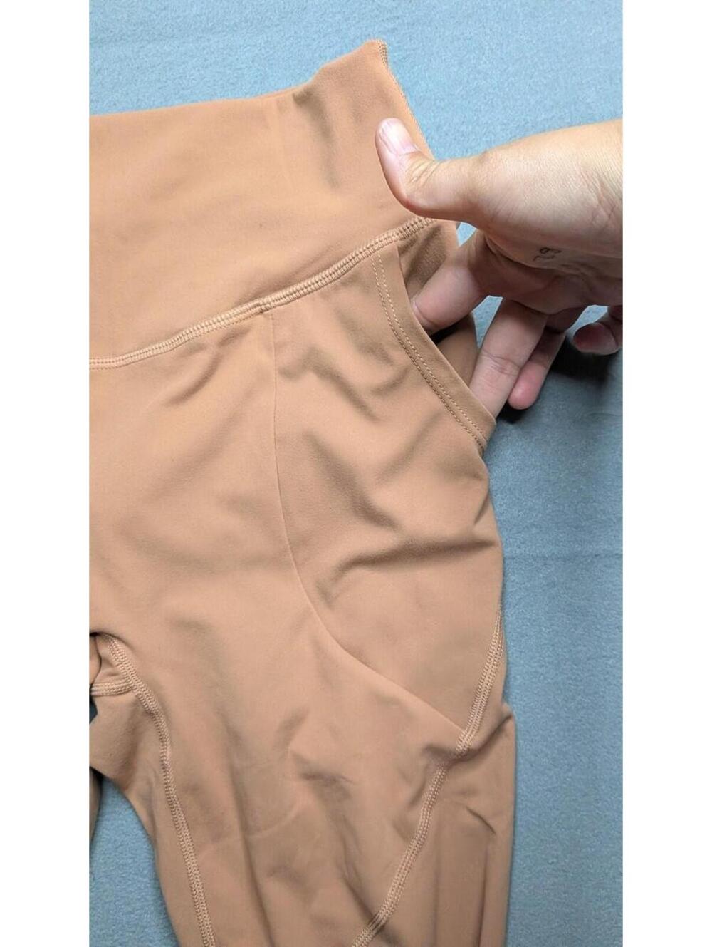 ILUS Leggings Womens L Beige High Waist Ankle Pockets Jersey Yoga Gym Stretch - Picture 8 of 9